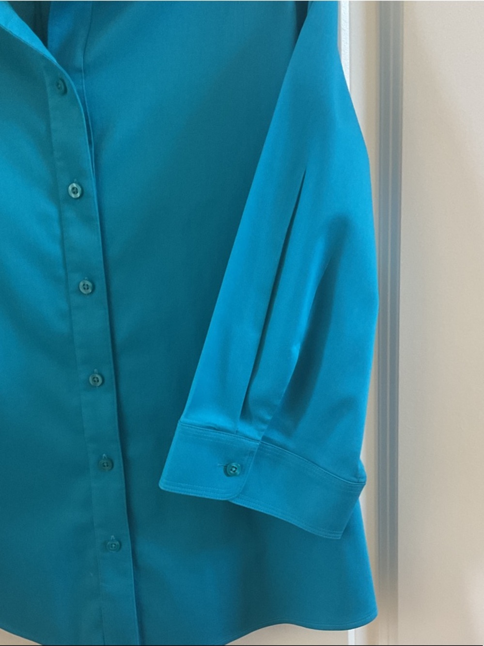 Chico's Vibrant Teal Button-Front Blouse - Picture 3 of 11